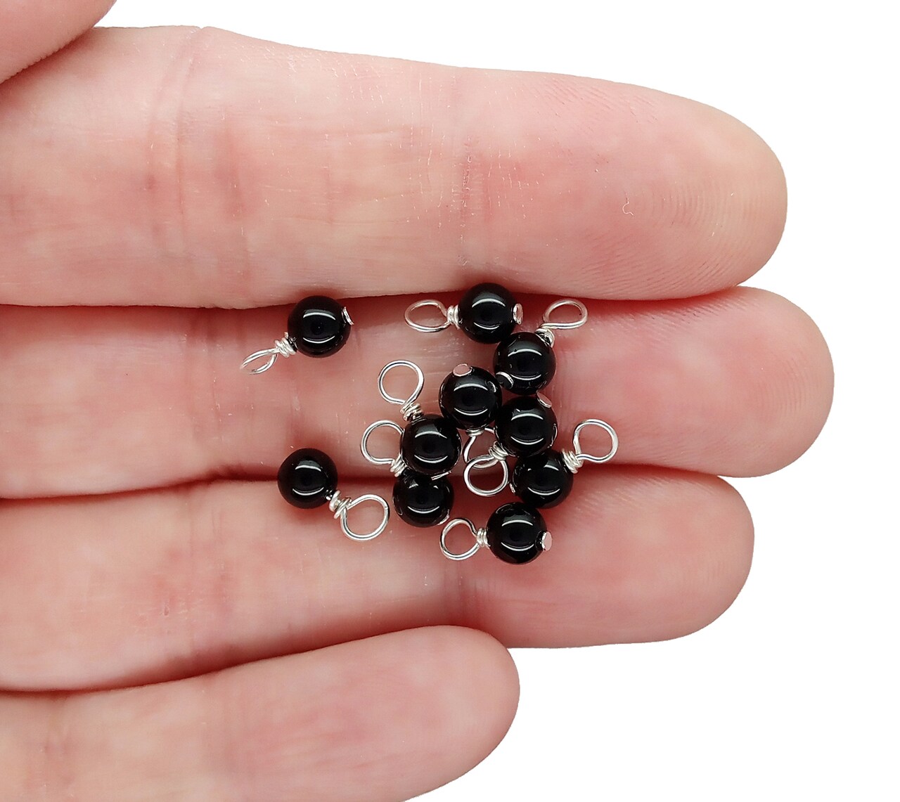 Tiny Black Onyx Dangles, 5 or 10 pcs, 4mm Gemstone Charms, Adorabilities